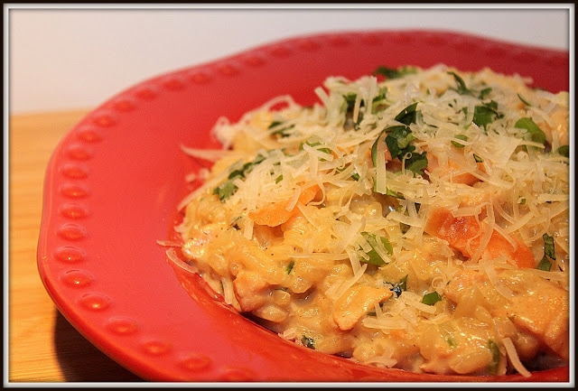 Risotto crémeux au saumon et basilic - Cinq Fourchettes