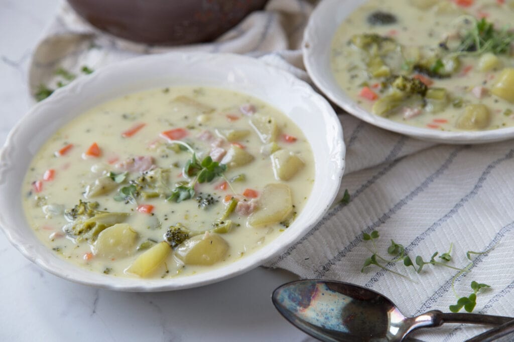 soupe jambon pomme de terre patate carotte brocoli recette Cinq Fourchettes