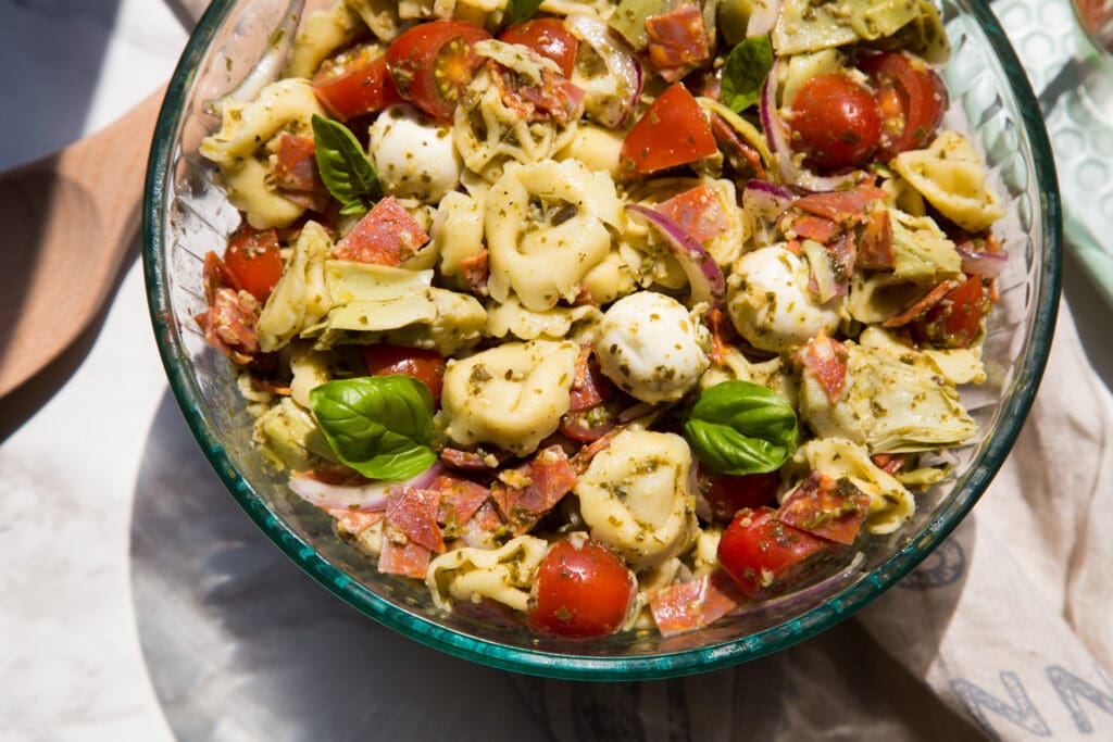 Salade tortellinis salad bocconcini chorizo recette recipe Cinq Fourchettes
