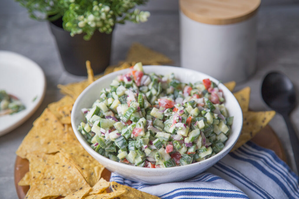 salsa de concombre recette cucumber salsa recipe Cinq Fourchettes